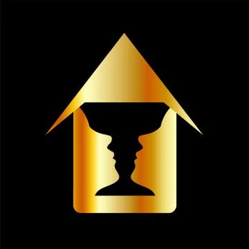 Form of vase created from 2 faces inside a house  Stock Illustration