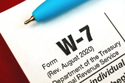 Form W-7 close up, W-7 tax form for non-US citizens Stock Photos
