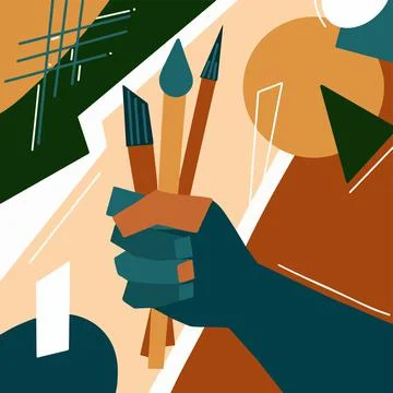 Formal composition of the artists studio concept with flat drawing tools and Stock Illustration