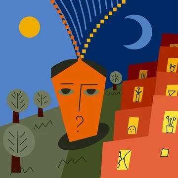 A formal composition stylized into a picture is a question both day and night Stock Illustration