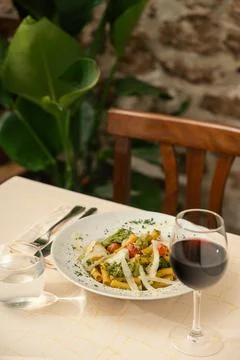 Formal Dinner with Meat and Red Wine.. Stock Photos