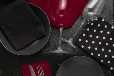 Formal table decor setting for holiday dinner, luxury tableware Stock Photos