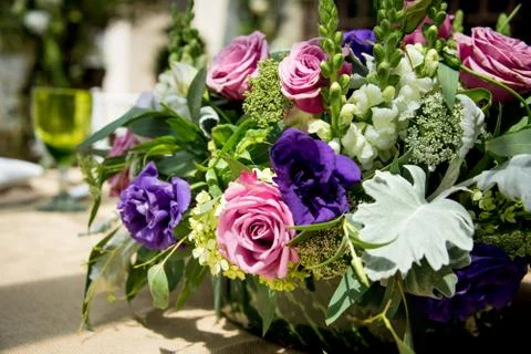 Formal table setting for a wedding with flowers Stock Photos