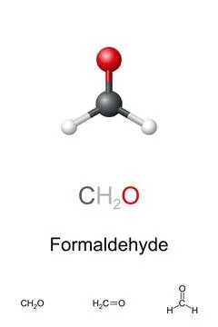 Formaldehyde, methanal, CH2O, molecule model and chemical structure Illustrazione stock