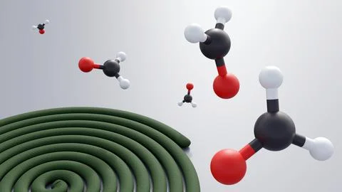 Formaldehyde molecules and green mosquito coils, Stock Illustration