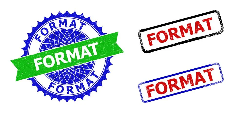 FORMAT Rosette and Rectangle Bicolor Stamps with Distress Textures Stock-Illustration