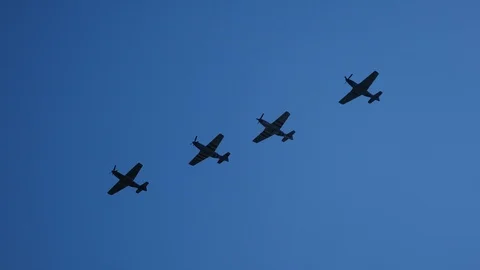 Formation of 4X P-51 Mustangs at Thunder Over Michigan Stock Footage 114425768