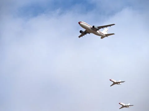 Formation of an A310 and two Falcon 900 of the Spanish Air Force Stock Photos