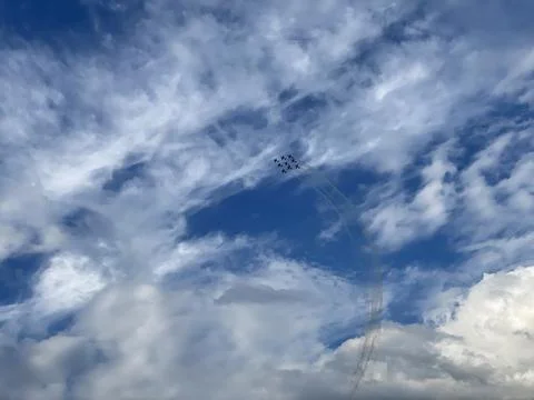 Formation of Aircraft in Dramatic Sky Stock Photos