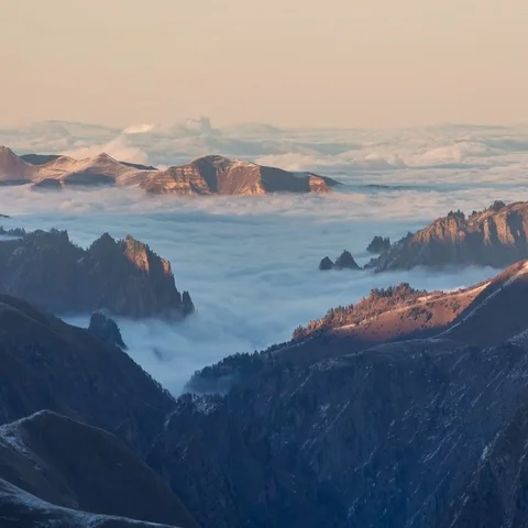 The formation and movement of clouds above the volcano Elbrus Stock-Footage 69395097