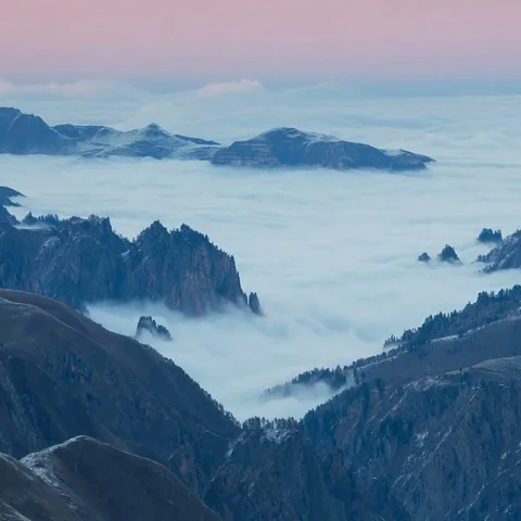 The formation and movement of clouds above the volcano Elbrus Stock-Footage 69396169