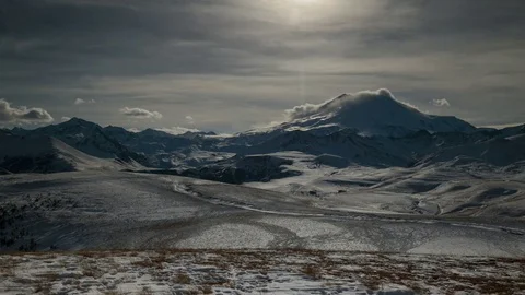 The formation and movement of clouds above the volcano Elbrus Stock Footage 74066633