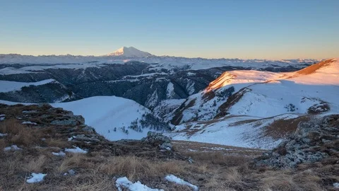 The formation and movement of clouds above the volcano Elbrus Stock Footage 74104568