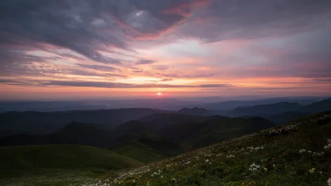 The formation and movement of clouds over the summer slopes of Mountains Stock Footage 149353977