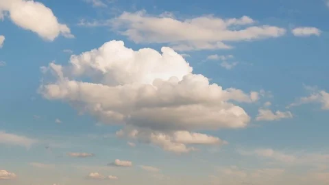 Formation and rapid movement of white clouds of different shapes at sunset Stock Footage 75965935