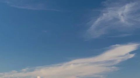 Formation and rapid movement of white clouds of different shapes at sunset Stock Footage 76197735