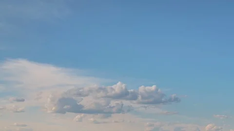 Formation and rapid movement of white clouds of different shapes at sunset Stock Footage 76197895