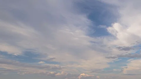 Formation and rapid movement of white clouds of different shapes in the blue sky Stock Footage 77733960
