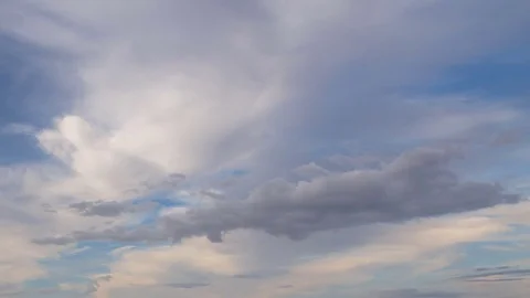 Formation and rapid movement of white clouds of different shapes in the blue sky Stock Footage 77733985