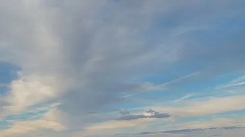 Formation and rapid movement of white clouds of different shapes in the blue sky Stock Footage 77734050