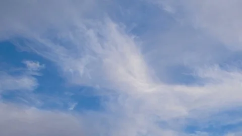 Formation and rapid movement of white clouds of different shapes in the blue sky Stock Footage 77734143