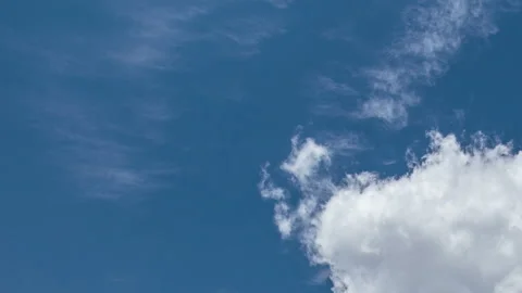 Formation and rapid movement of white clouds in the blue sky in spring Stock Footage 90398185