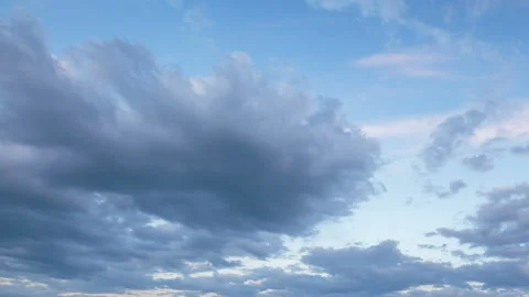 Formation and rapid movement of white clouds in the blue sky in spring Stock Footage 90398443
