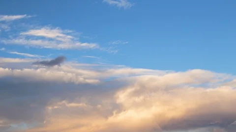 Formation and rapid movement of white clouds of different shapes in the blue sky Stock Footage 103378186