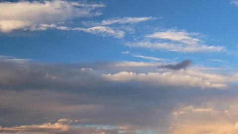 Formation and rapid movement of white clouds of different shapes in the blue sky Stock Footage 103378326
