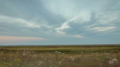 The formation of clouds over autumn endless green fields of grass Stock Footage 67741683