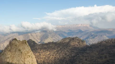 The formation  of clouds up to the slopes of the mountains of Caucasus Stock Footage 66027025