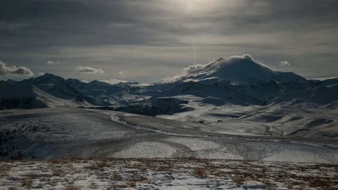 Formation of clouds in the winter in the Caucasus Mountains above the Elbrus Stock Footage 74066680