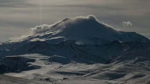Formation of clouds in the winter in the Caucasus Mountains above the Elbrus Stock Footage 74066714
