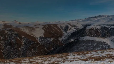 Formation of clouds in the winter in the Caucasus Mountains above the Elbrus Stock Footage 74067299