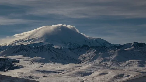 Formation of clouds in the winter in the Caucasus Mountains above the Elbrus Stock Footage 74068010