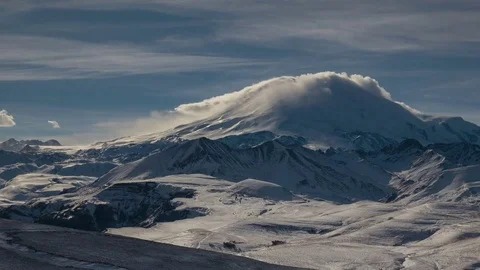 Formation of clouds in the winter in the Caucasus Mountains above the Elbrus Stock Footage 74068049