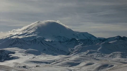 Formation of clouds in the winter in the Caucasus Mountains above the Elbrus Stock Footage 74068204