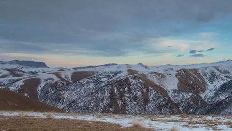 Formation of clouds in the winter in the Caucasus Mountains above the Elbrus Stock Footage 74074064
