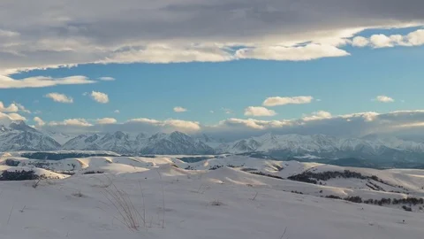 Formation of clouds in the winter in the Caucasus Mountains above the Elbrus Stock Footage 74074524