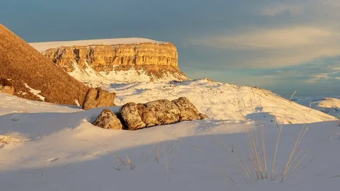 Formation of clouds in the winter in the Caucasus Mountains above the Elbrus Stock Footage 74075039