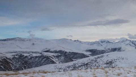 Formation of clouds in the winter in the Caucasus Mountains above the Elbrus Stock Footage 74075516