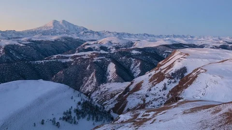 Formation of clouds in the winter in the Caucasus Mountains above the Elbrus Stock Footage 74103852
