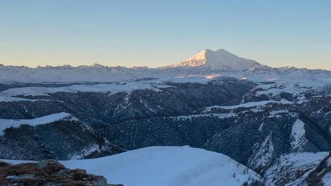 Formation of clouds in the winter in the Caucasus Mountains above the Elbrus Stock Footage 74104646