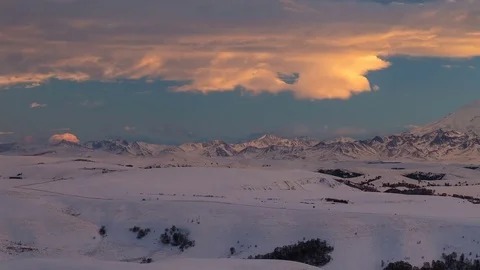 Formation of clouds in the winter in the Caucasus Mountains above the Elbrus Stock Footage 74105992