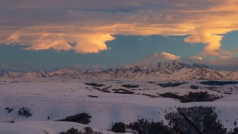 Formation of clouds in the winter in the Caucasus Mountains above the Elbrus Stock Footage 74106046