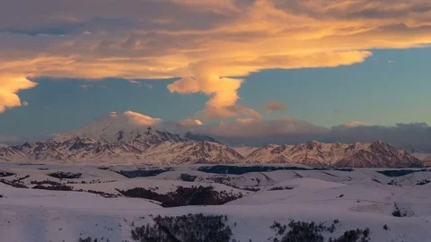 Formation of clouds in the winter in the Caucasus Mountains above the Elbrus Stock Footage 74106086