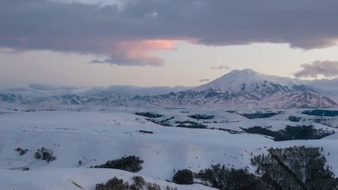 Formation of clouds in the winter in the Caucasus Mountains above the Elbrus Stock Footage 74106235