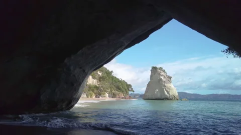 Formation know as Cathedral Cove on the coromandel Peninsula,New Zealand Stock Footage 142337614