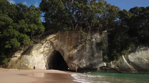 Formation know as Cathedral Cove on the coromandel Peninsula,New Zealand Stock Footage 142337946