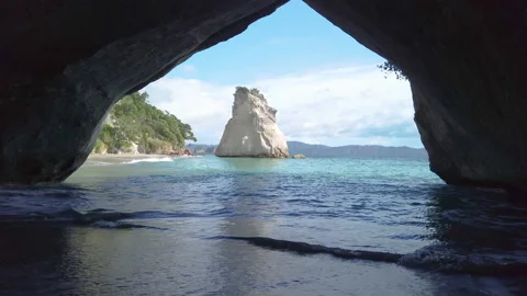 Formation know as Cathedral Cove on the coromandel Peninsula,New Zealand Stock Footage 142339254